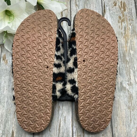 Fuzzy Leopard 2 Band Luxe Step In Comfy Indoor Outdoor Sandals Slippers Shoes 10 - Picture 4 of 9